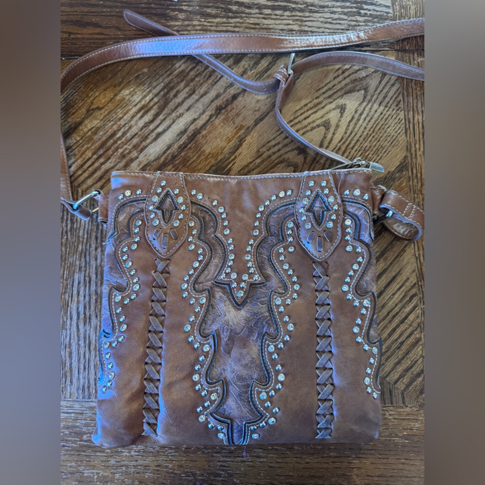Montana West Brown Embellished Crossbody Bag